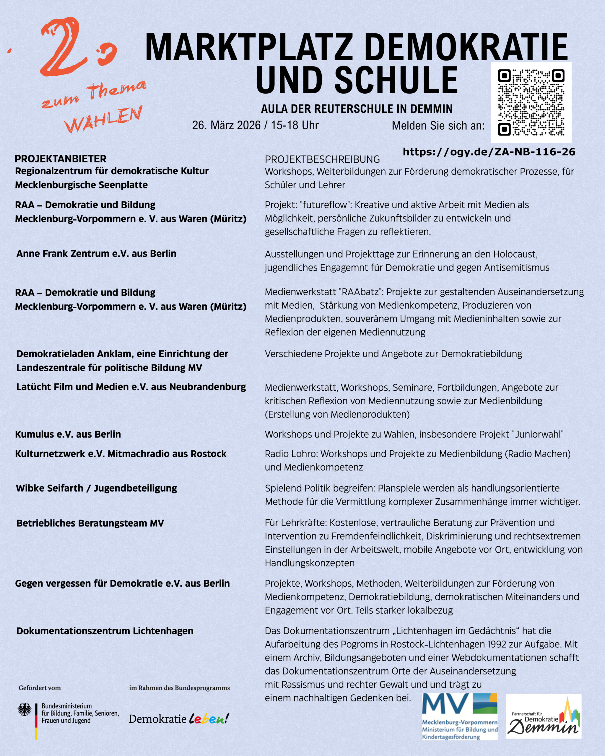 Programm Marktplatz Schule Demmin 2026